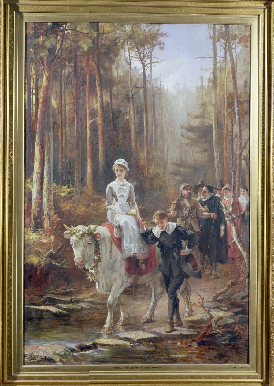 Priscilla, o namoro de Miles Standish, 1885 de Laslett John Pott