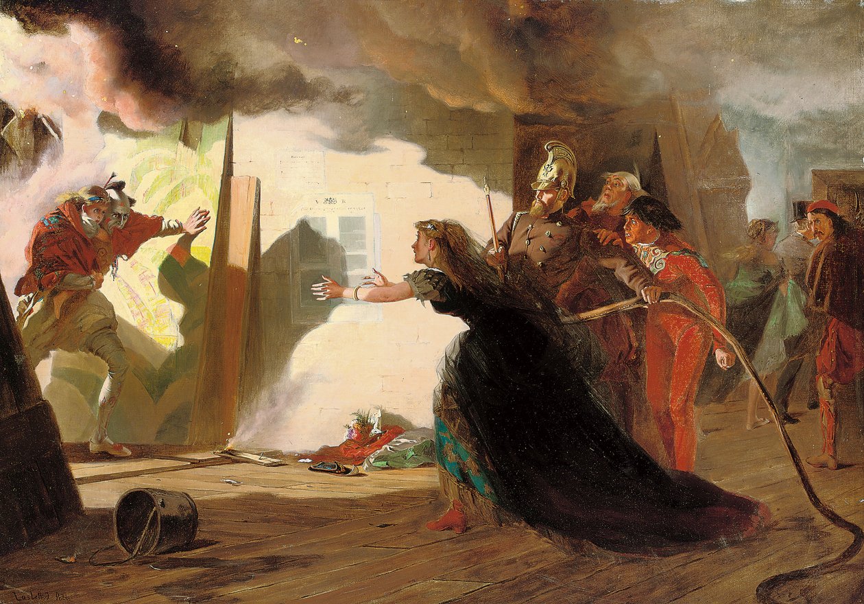 Fogo no teatro (óleo sobre tela) de Laslett John Pott
