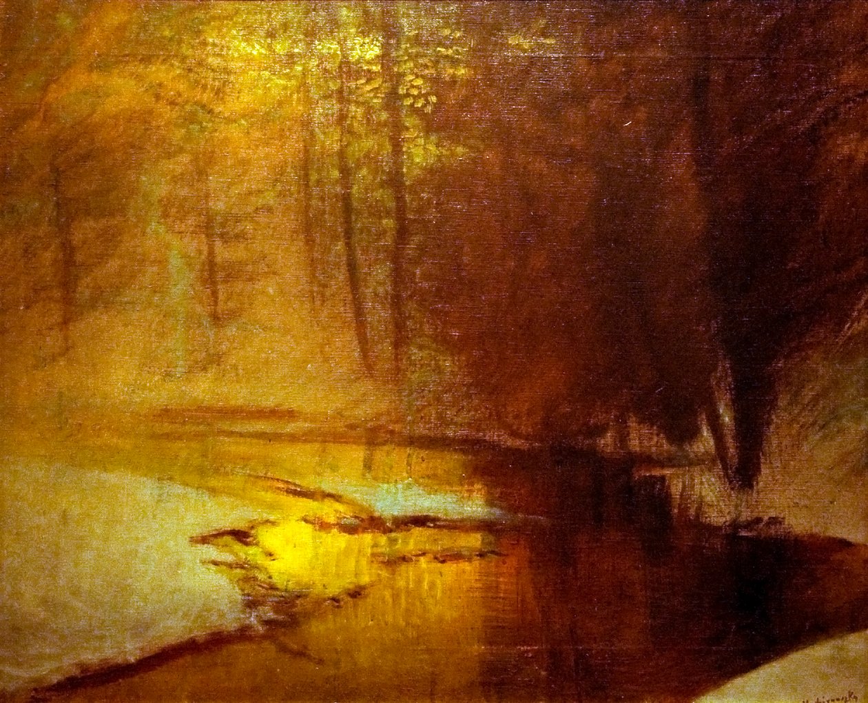 Abetos dourados em pleno erdobennEnglish: Golden_Lights_in_the_Winter_Forestn de Laszlo Mednyanszky