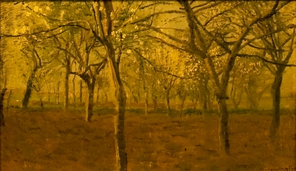 Viragzo almafaknEnglish: Blossoming_Apple_Treesn de Laszlo Mednyanszky