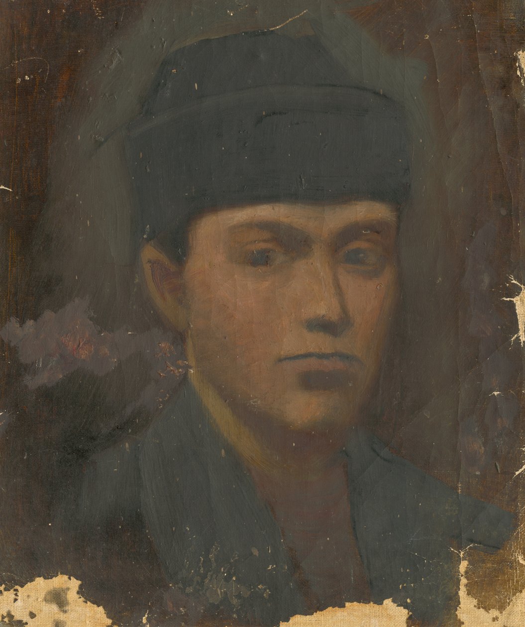 Cabeça de um homem em um chapéu de pele preto de Laszlo Mednyanszky