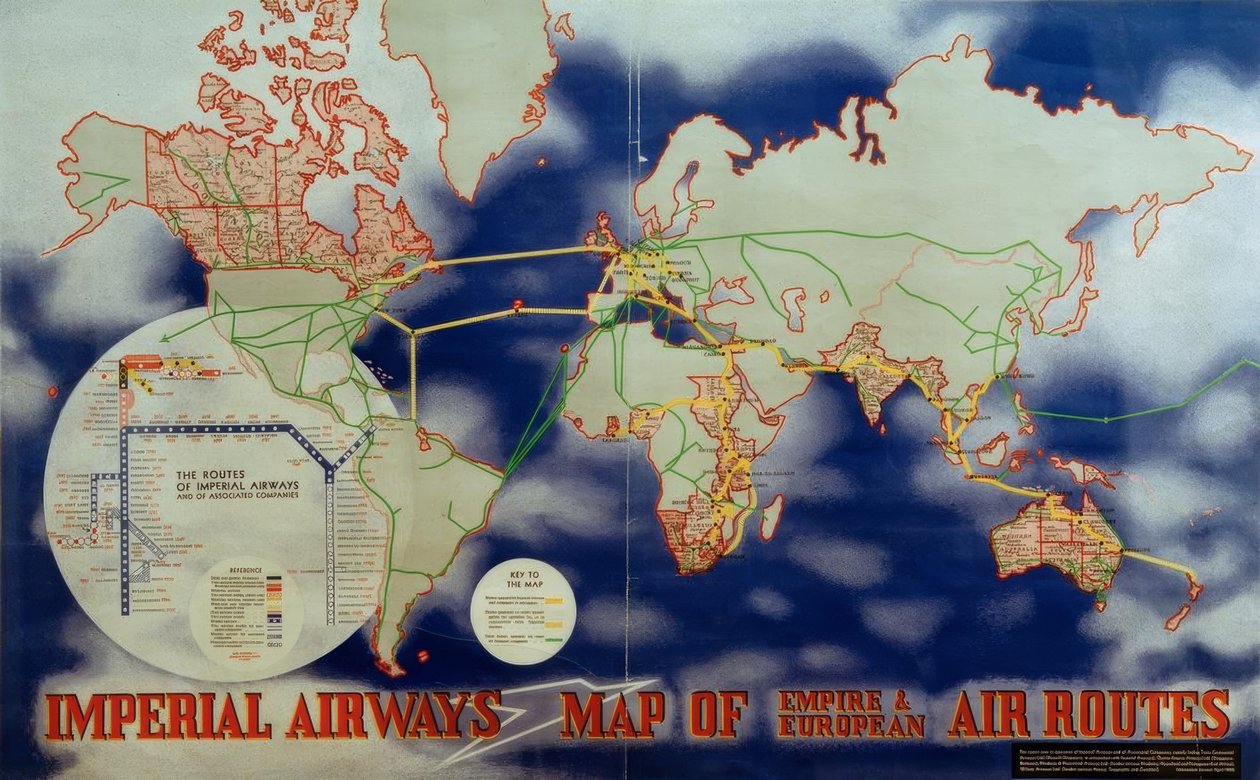 Imperial Airways Mapa do Império e rotas aéreas europeias de Laszlo Moholy Nagy