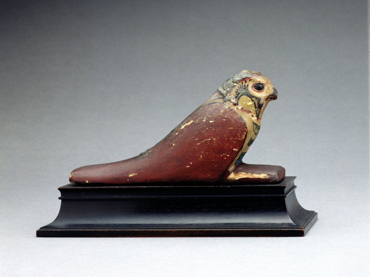 Falcão mumificado (madeira gesso e pintada) de Late Period Egyptian