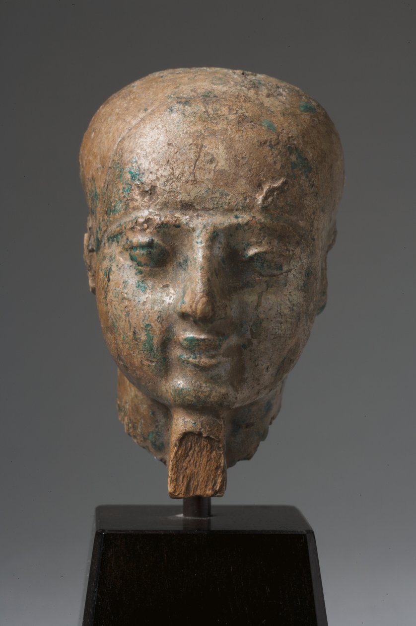 Cabeça de Ptah (esteatita vidrada) (veja também 325628) de Late Period Egyptian