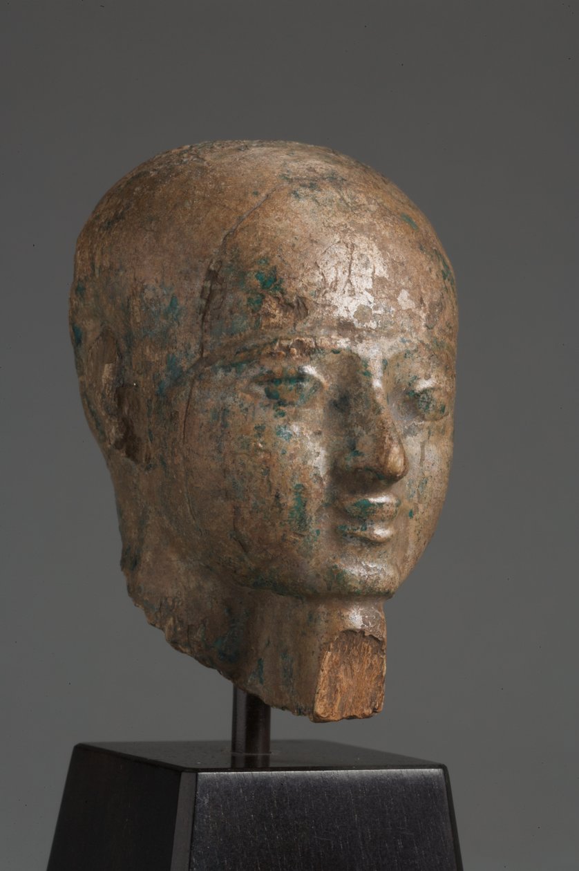 Cabeça de Ptah (esteatita vidrada) (veja também 325629) de Late Period Egyptian