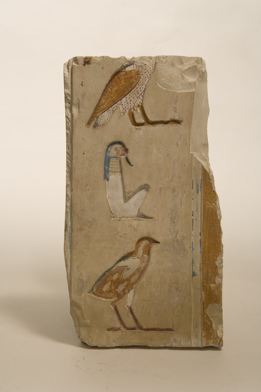 Alívio com hieróglifos, possivelmente de Tebas, c.600 aC (calcário pintado) de Late Period Egyptian