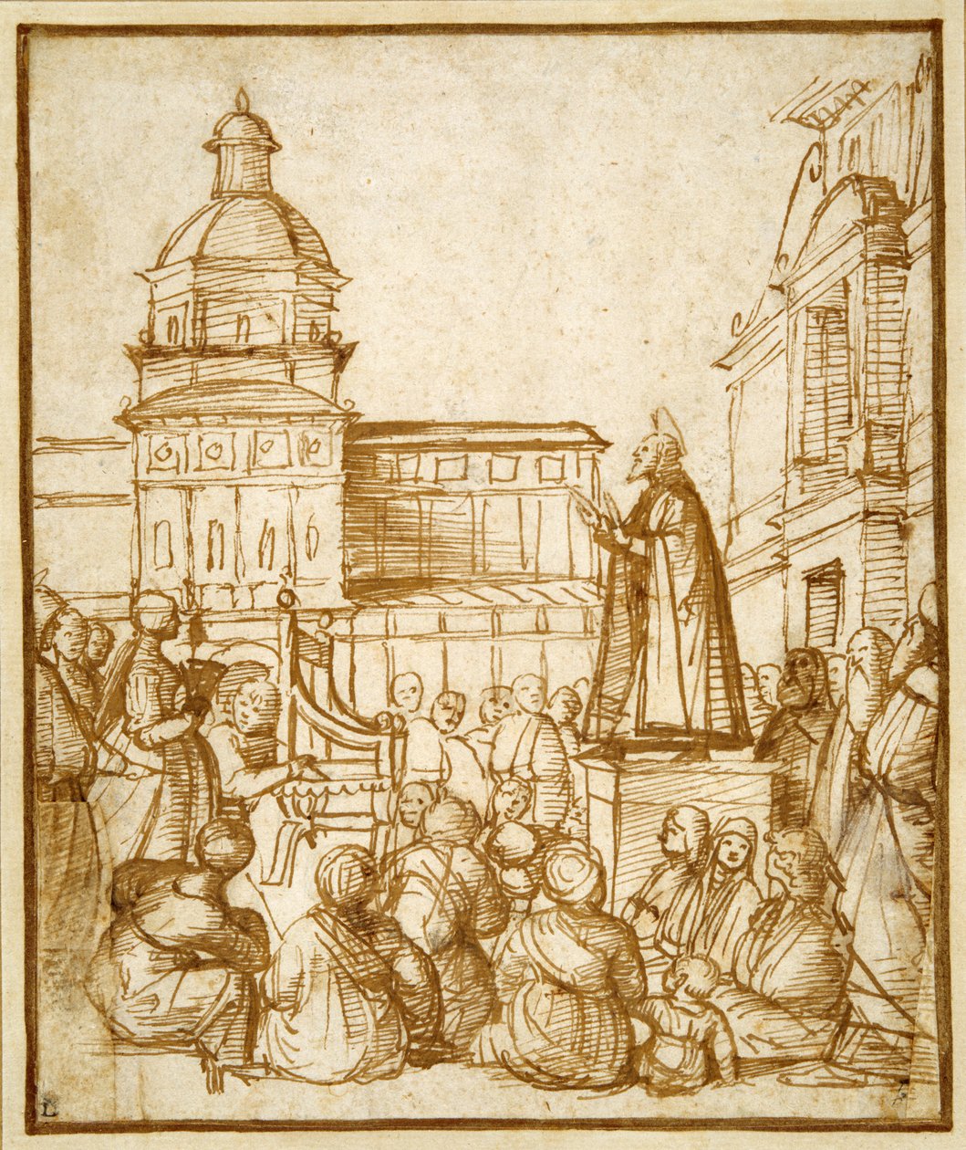 Pregação de São Marcos na praça (caneta e tinta sobre papel) de Lattanzio da (attr. to) Rimini