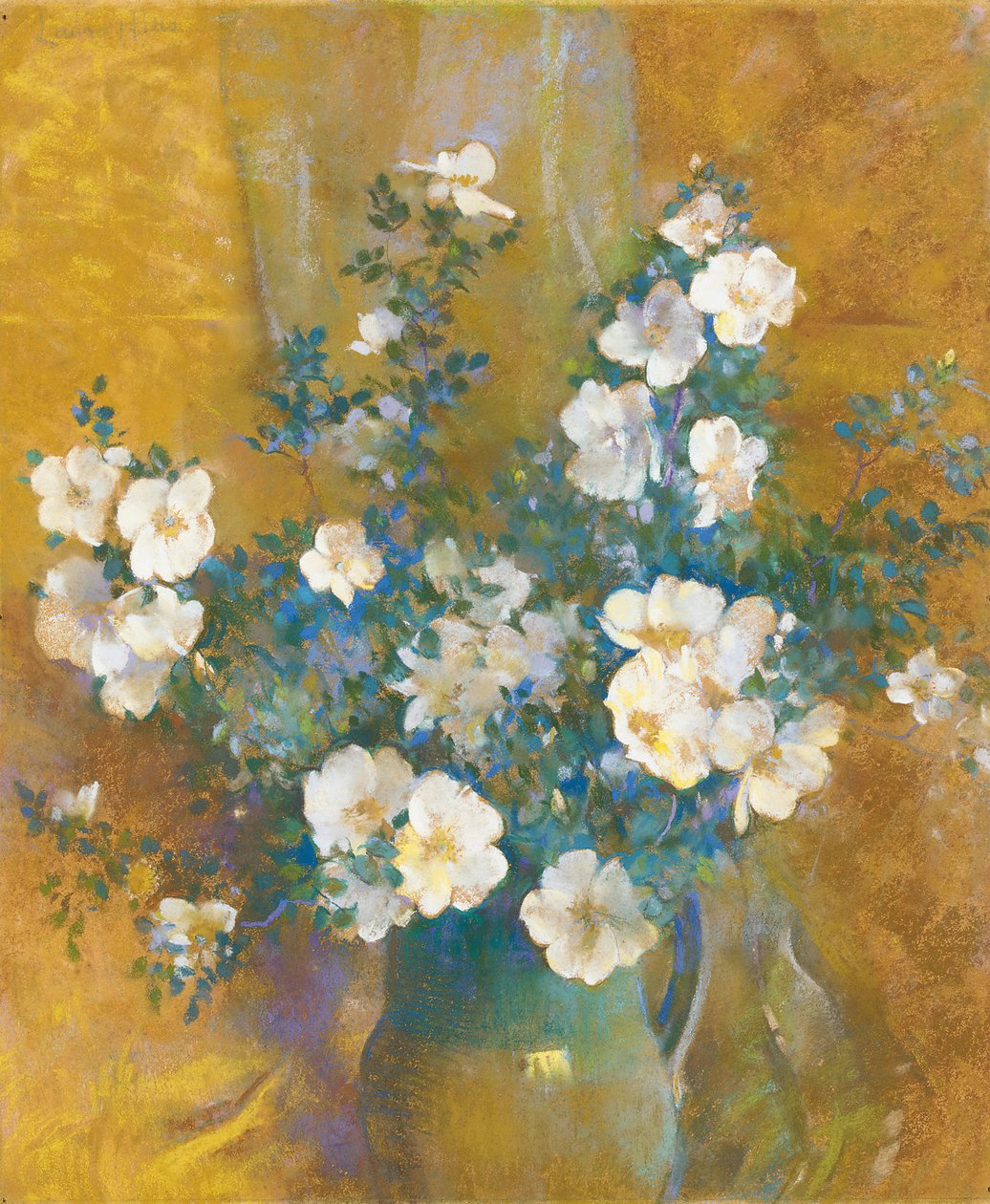Rosas brancas (pastel a bordo) de Laura Coombs Hills