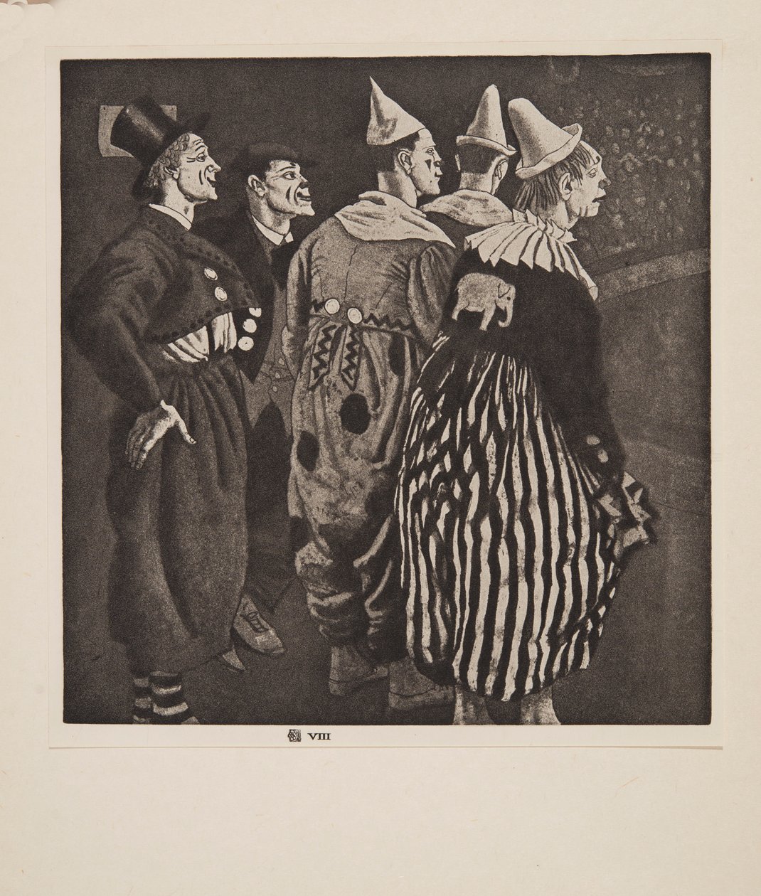 Cinco palhaços, pub. 1926. de Laura Knight