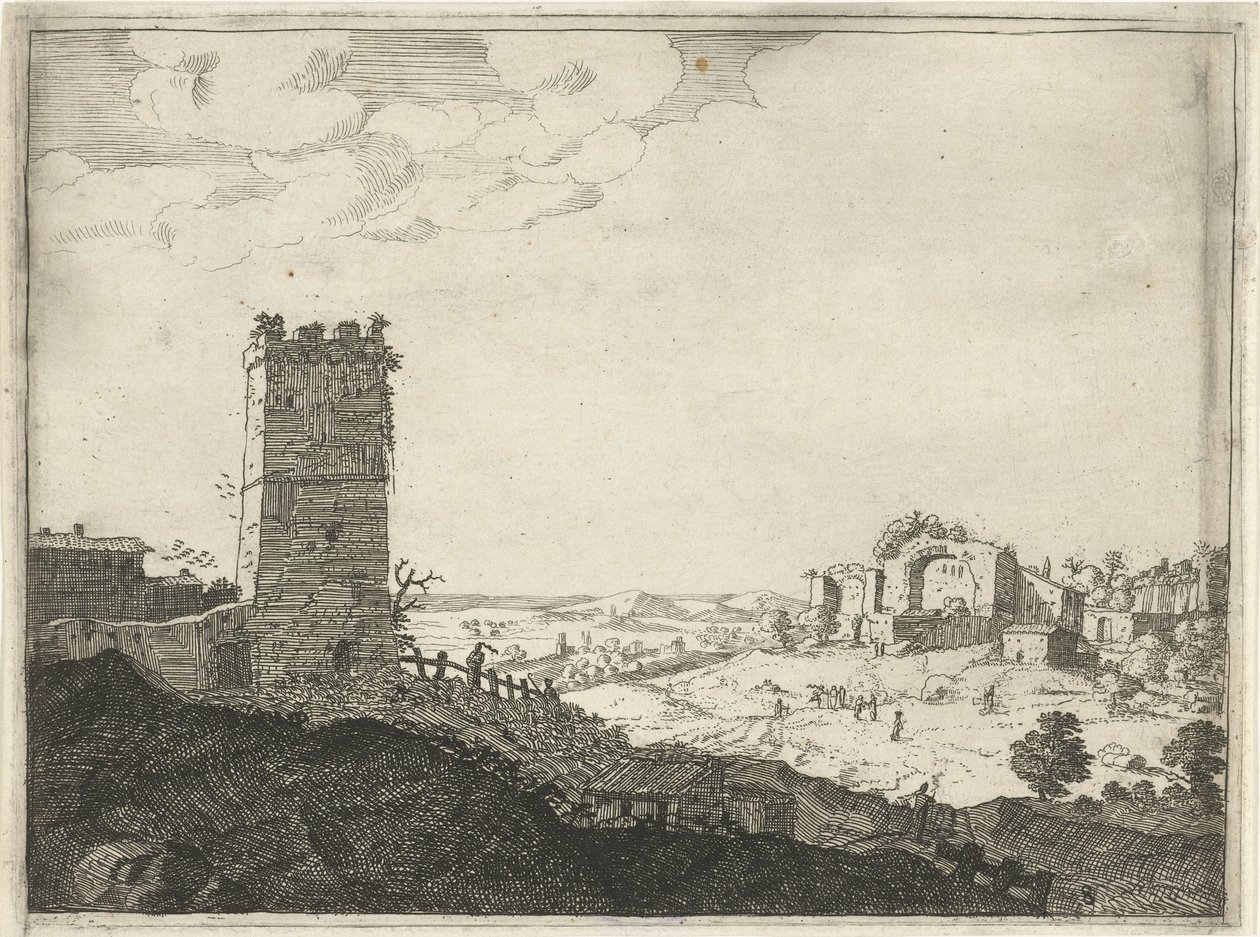 paisagem com torre Paisagens com construções romanas antigas (título da série) de Laurens Barata