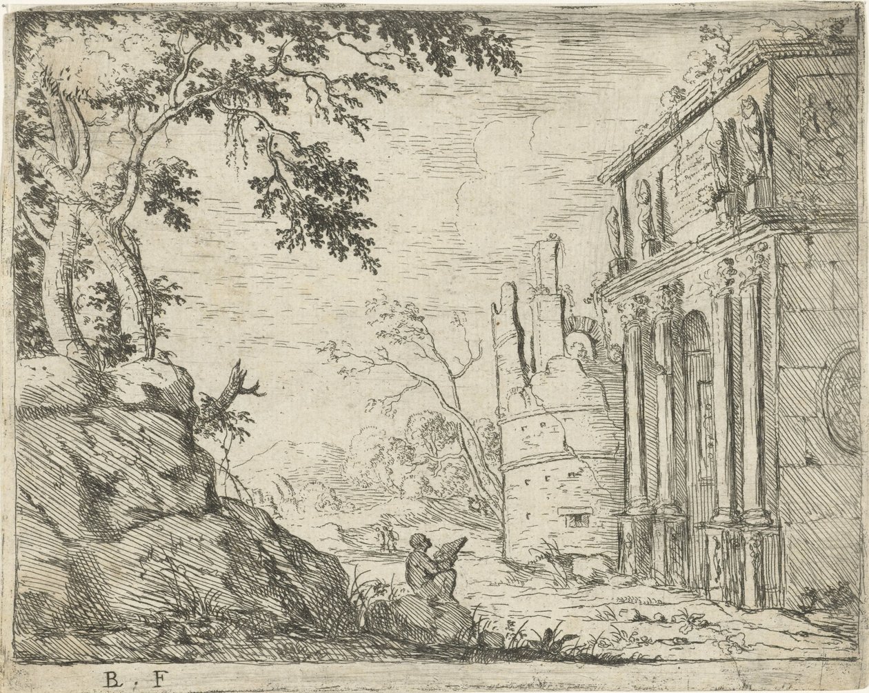 Artífice perto das ruínas de um arco triunfal
Paisagens italianas com ruínas (título da série) de Laurens Barata