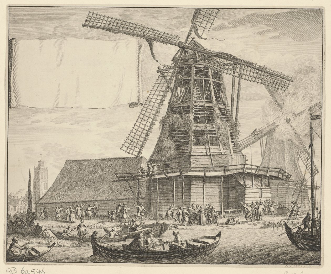Incêndio no moinho de óleo De Zeug perto de Wormer, 1699 de Laurens Scherm