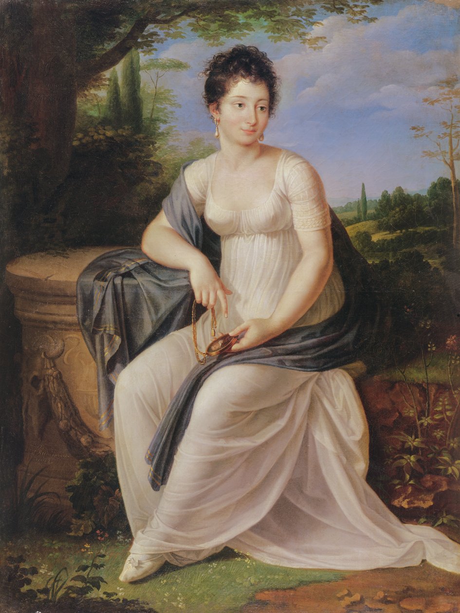 Madame de Saint-Amand em uma fantasia do período do Directoire, 1795-99 de Laurent Blanchard