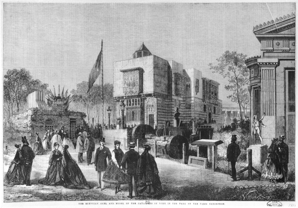A arquitetura egípcia e um modelo das catacumbas de Roma na Exposição Universal no Champ-de-Mars em Paris, 1867 de Laurent Victor Rose
