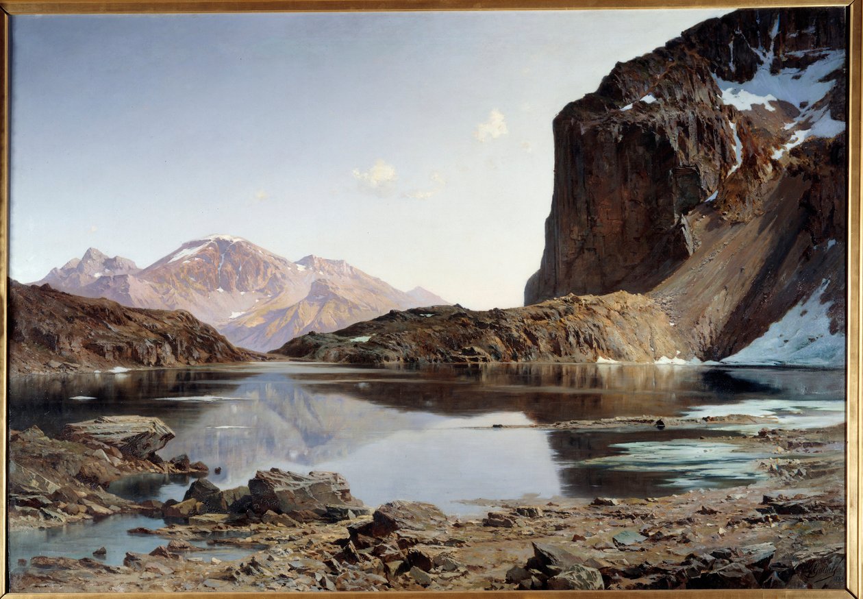 Lago Eychauda, nos Alpes. Pintura por Laurent Guetal (1841-1892) de Laurent Guétal