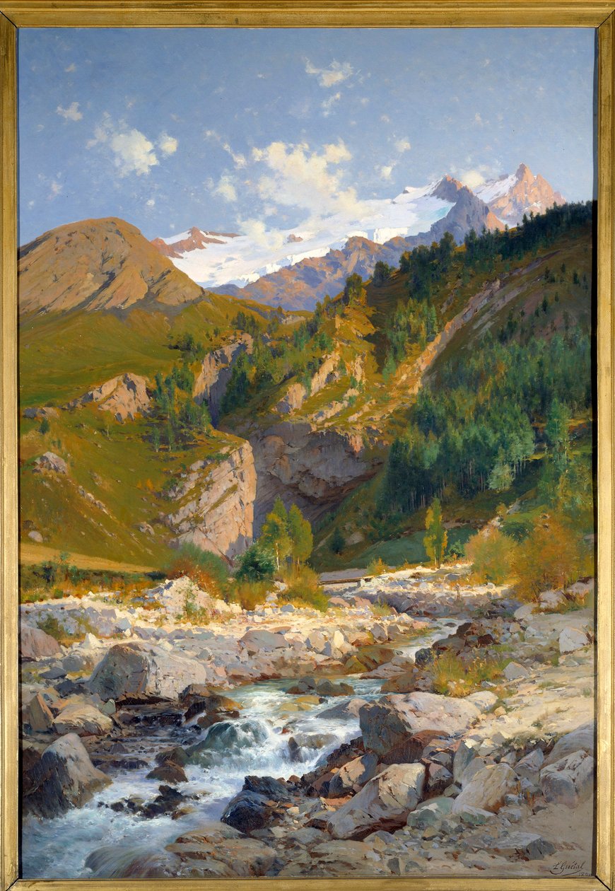 A torrente tem Chavalchere, geleira Tabuchet e a paisagem da Montanha Meije. Pintura de Laurent Guetal (1841-1892) 1888 Grenoble, Musee des Beaux Arts de Laurent Guétal