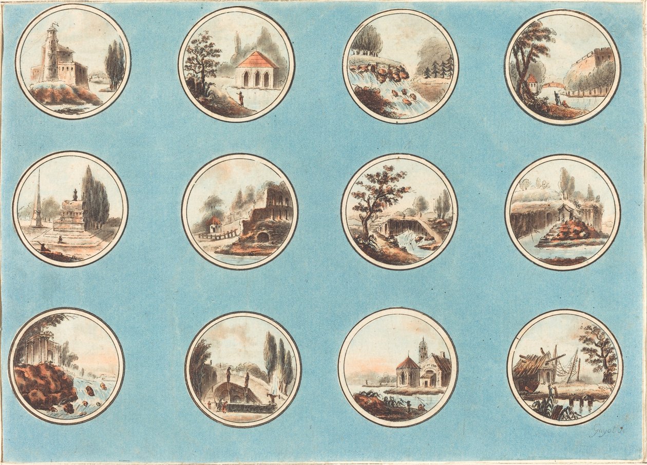 Doze Roundels com Paisagens de Laurent Guyot after Jean Henry Alexandre Pernet