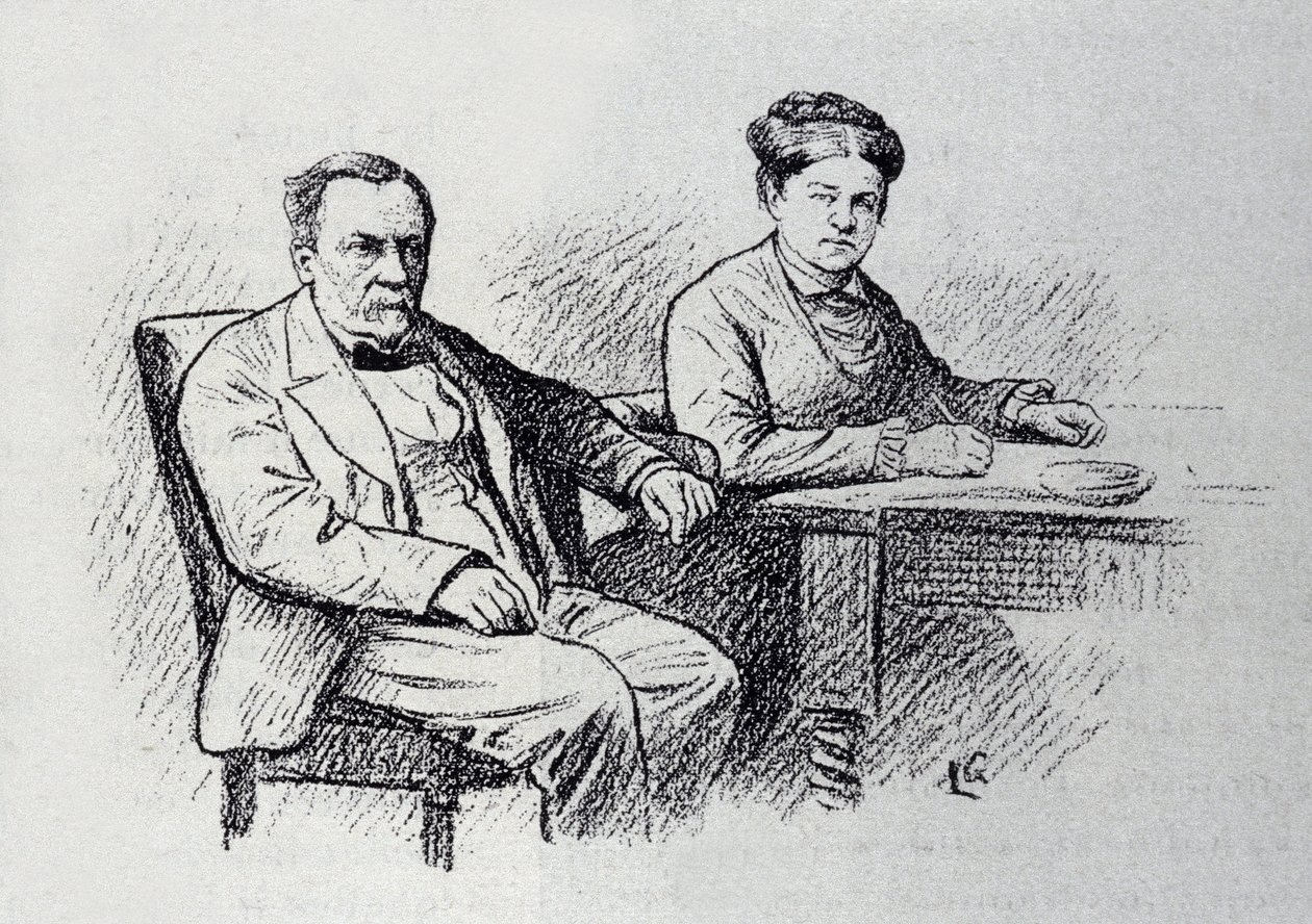 Retrato de Louis Pasteur (1822-1895), químico e físico francês que dita uma relação com sua esposa Marie Laurent. Esboço de Lucien Laurent-Gsell (Laurent Gsell) (1860-1944). DR de Laurent Lucien Gsell