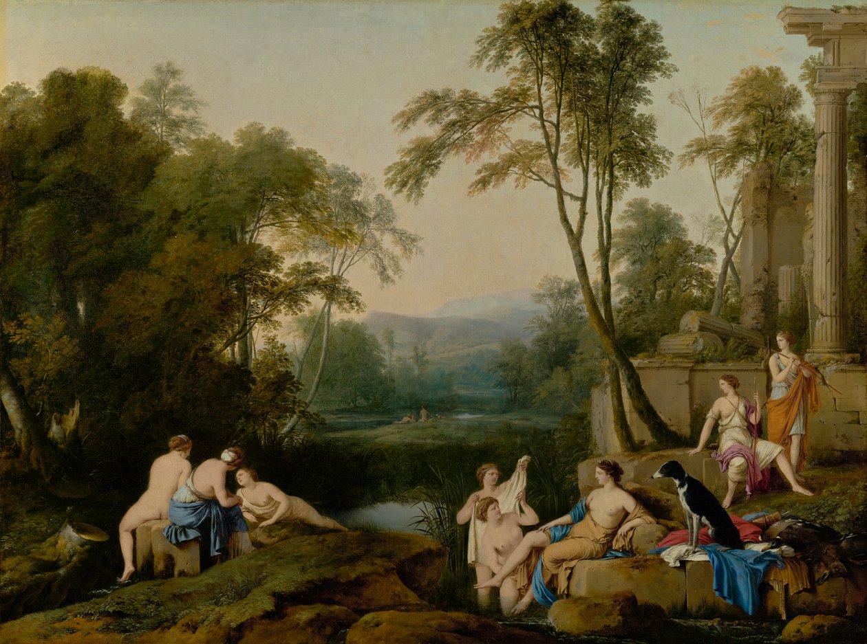 Diana e suas ninfas em uma paisagem, 1644 de Laurent de la Hyre