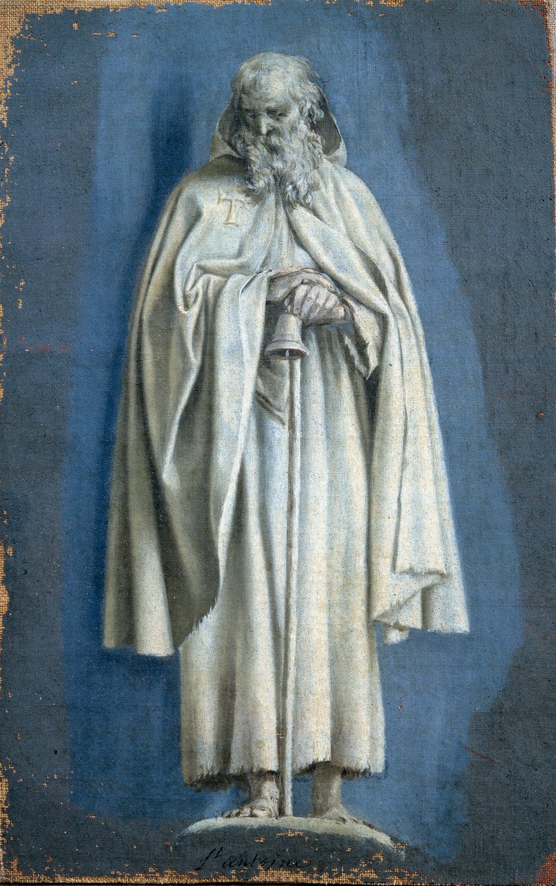 Santo Antoine o Grande segurando um sino Pintura com camaieu sobre tela por Laurent de La Hyre (1606-1656) Paris do século XVII. Museu do Louvre de Laurent de la Hyre