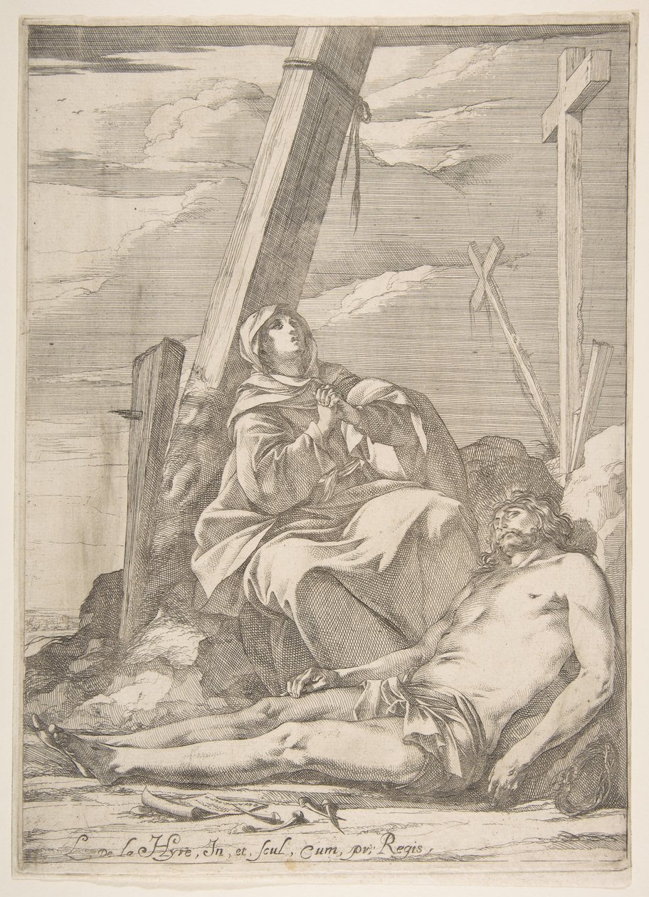 Cristo e a Virgem ao pé da cruz. de Laurent de la Hyre