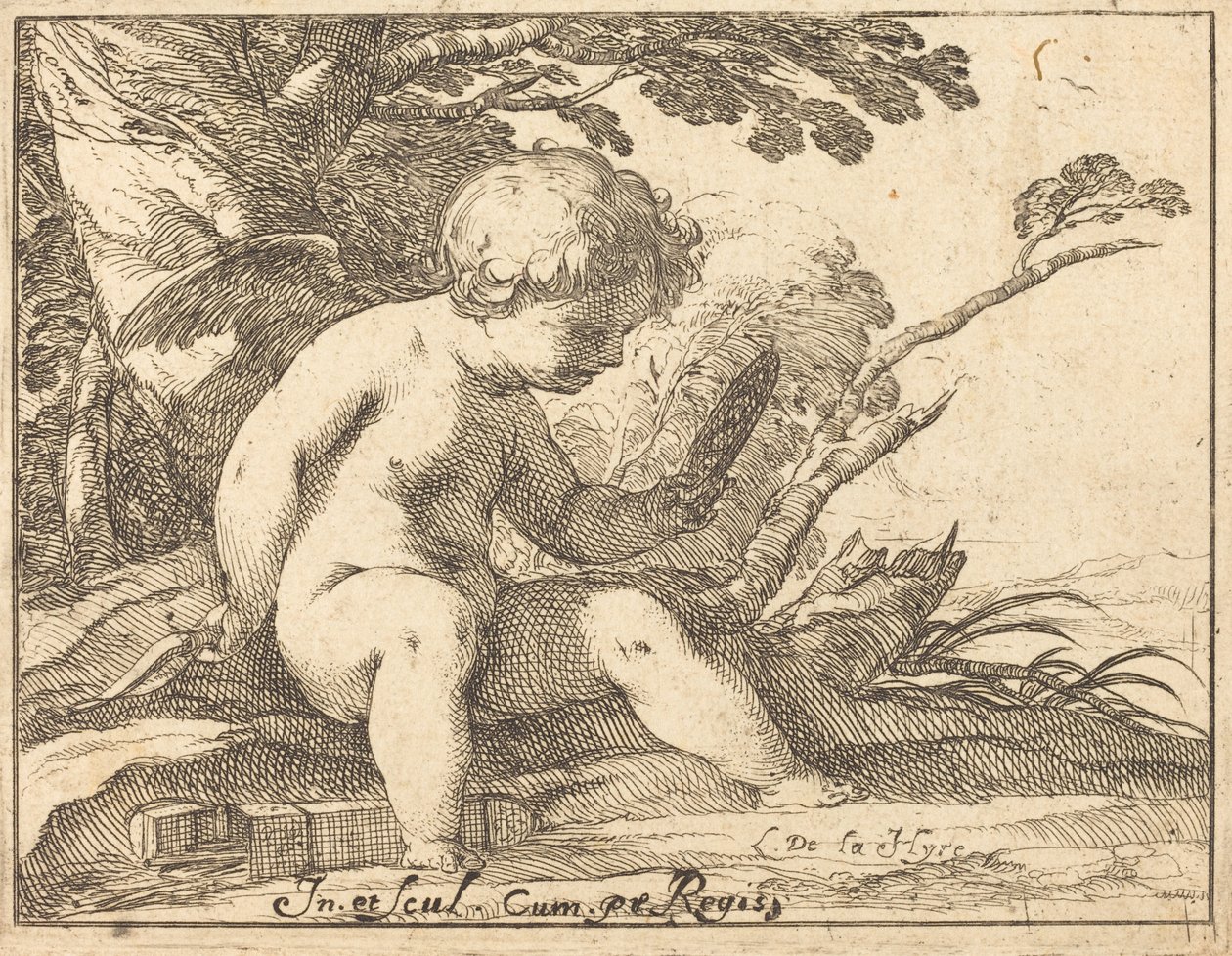 Cupido olhando em um espelho de Laurent de la Hyre