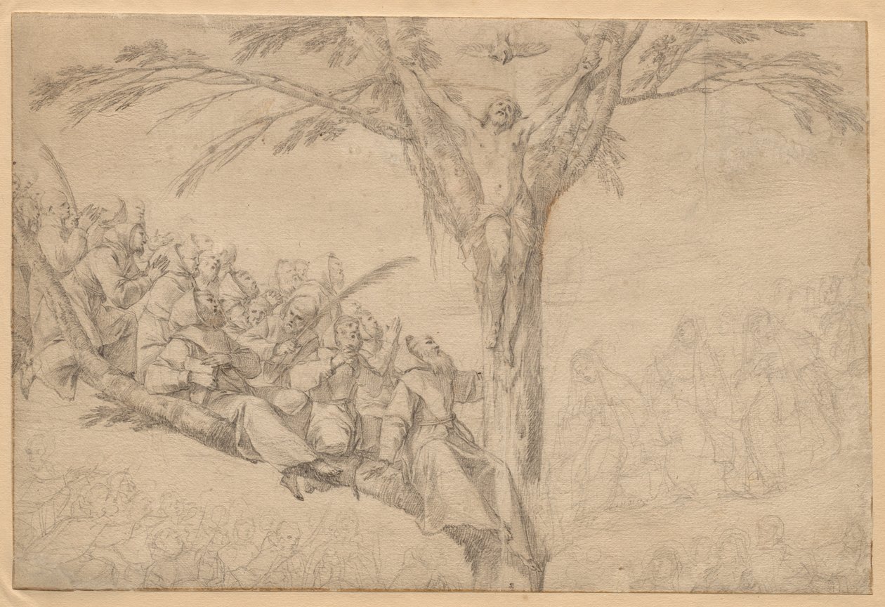 O Cristo crucificado como a árvore da vida com monges e monjas, c. 1639 de Laurent de la Hyre