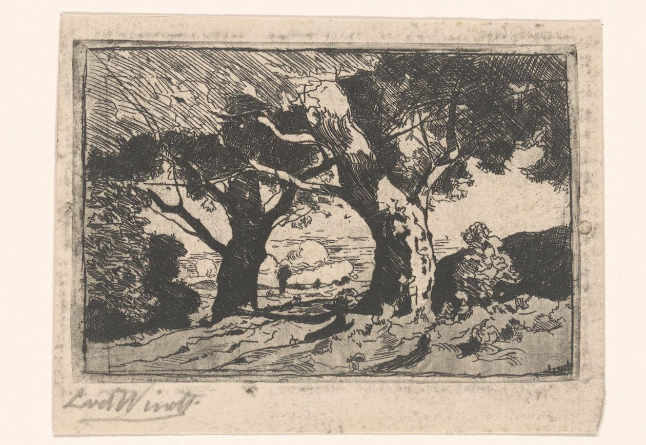 Paisagem com duas grandes árvores de Laurent van der Windt (signed by artist)