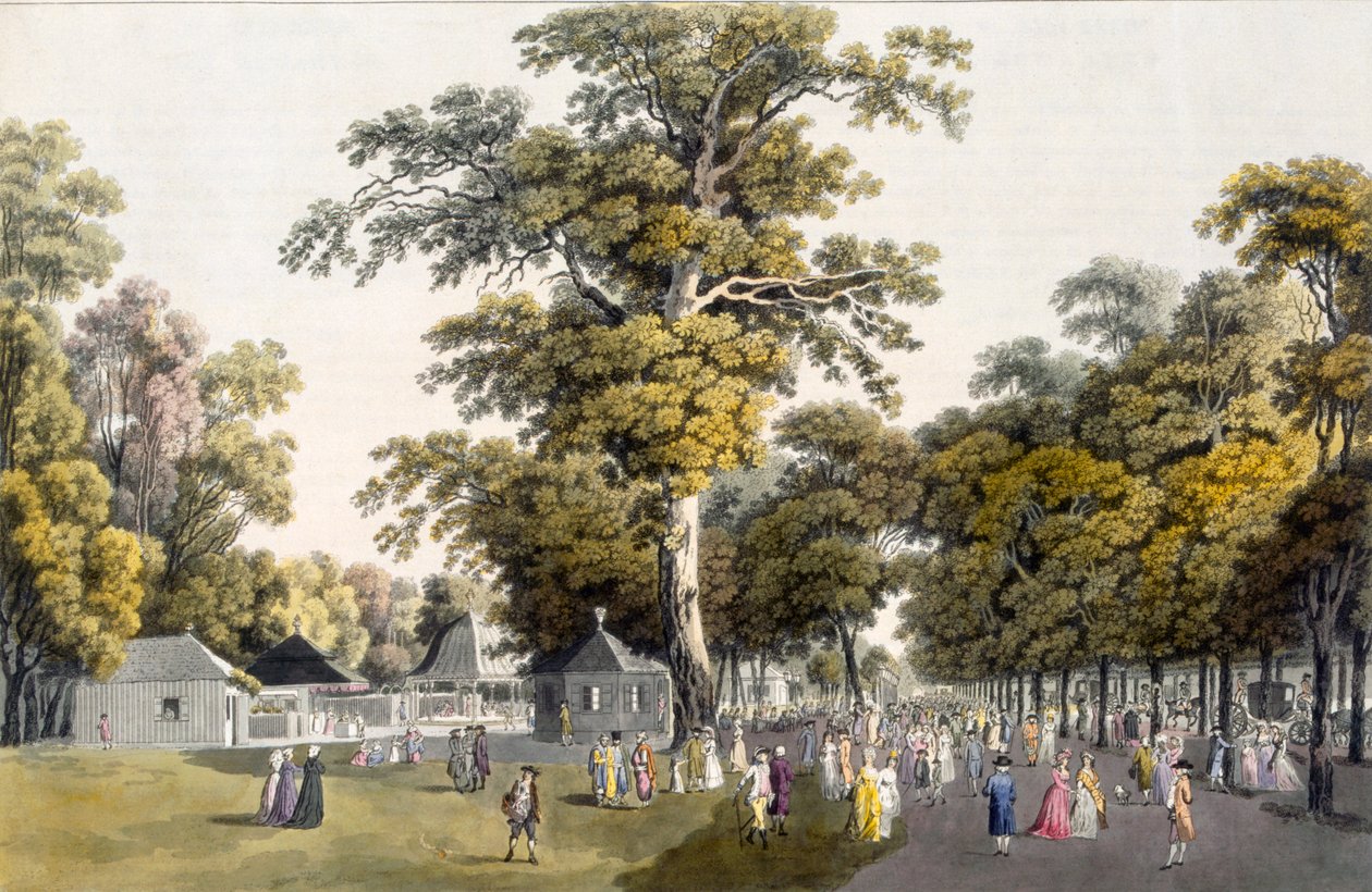 Os cafés na Grand Avenue em Prater, Viena, 1798 de Laurenz Janscha