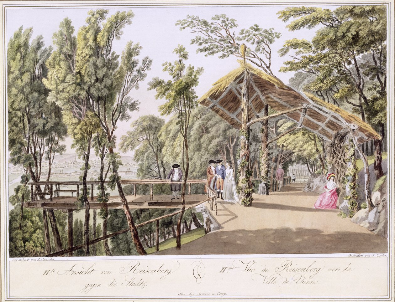 Vista dos Jardins Reisenberg perto da cidade de Viena, gravada por Johann Ziegler (c.1750-c.1812) de Laurenz Janscha