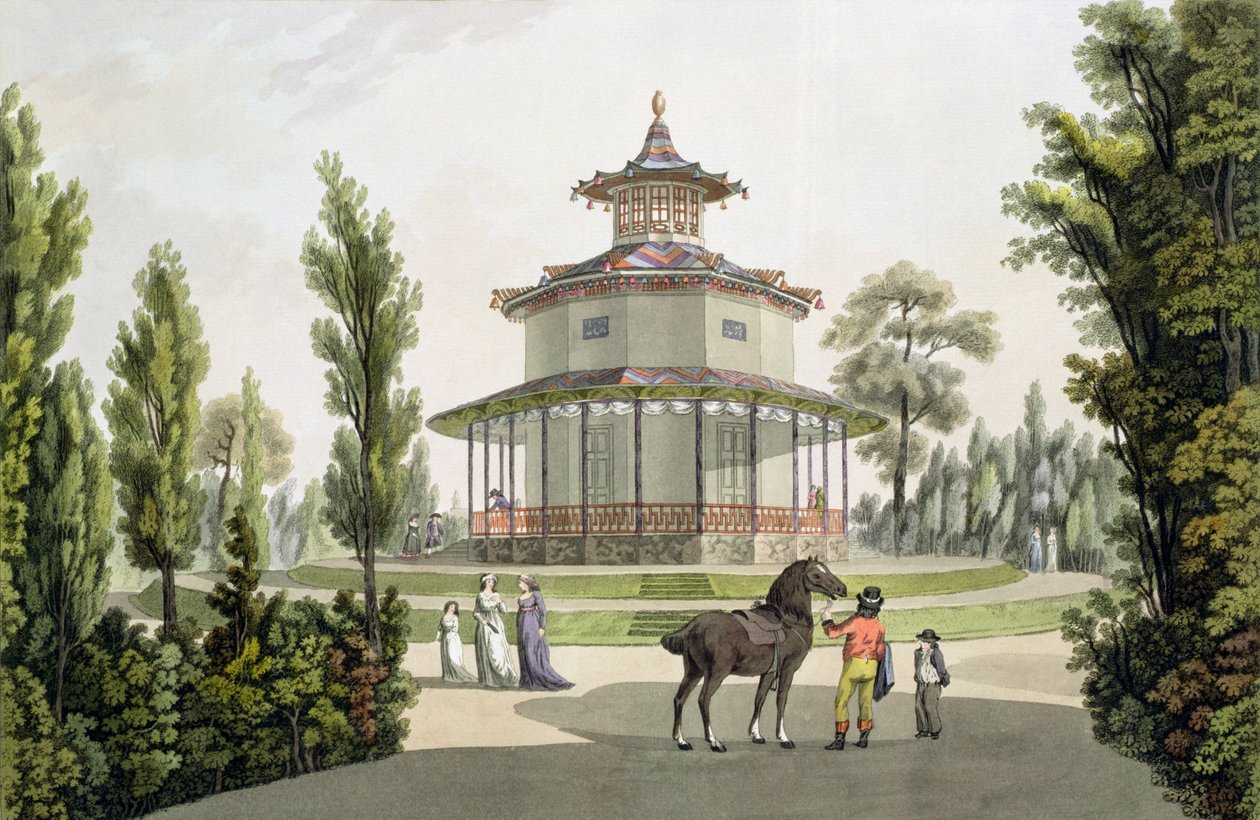 Vista da Casa de Verão Chinesa, Palácio de Lichtenstein em Eisgrub, gravado por Johann Ziegler (c.1750-c.1812), 1792 de Laurenz Janscha