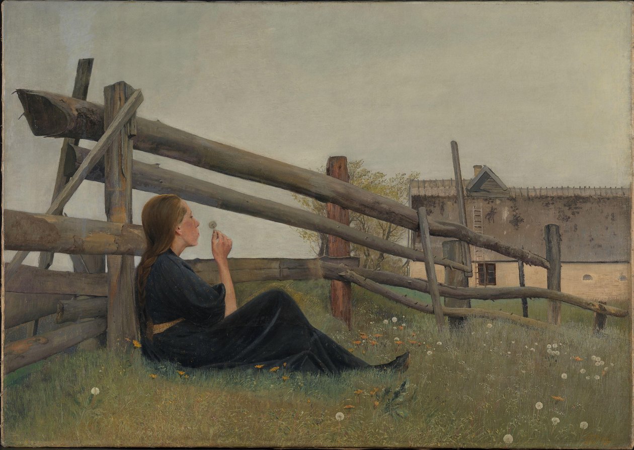 Junho. Menina soprando sementes de dente de leão, 1899 de Laurits Andersen Ring
