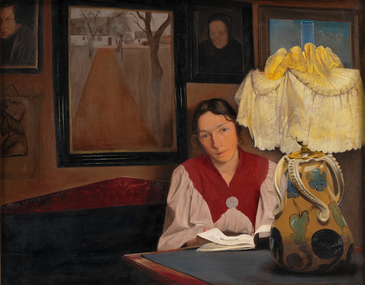 A esposa do artista à luz de lamparina, 1898. de Laurits Andersen Ring