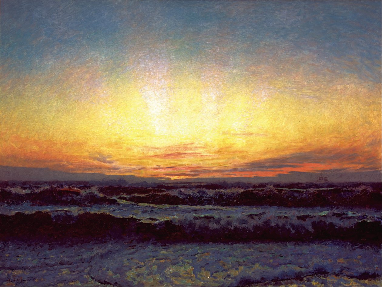 O Mar do Norte em clima de tempestade. Após o por do sol. Højen de Laurits Regner Tuxen