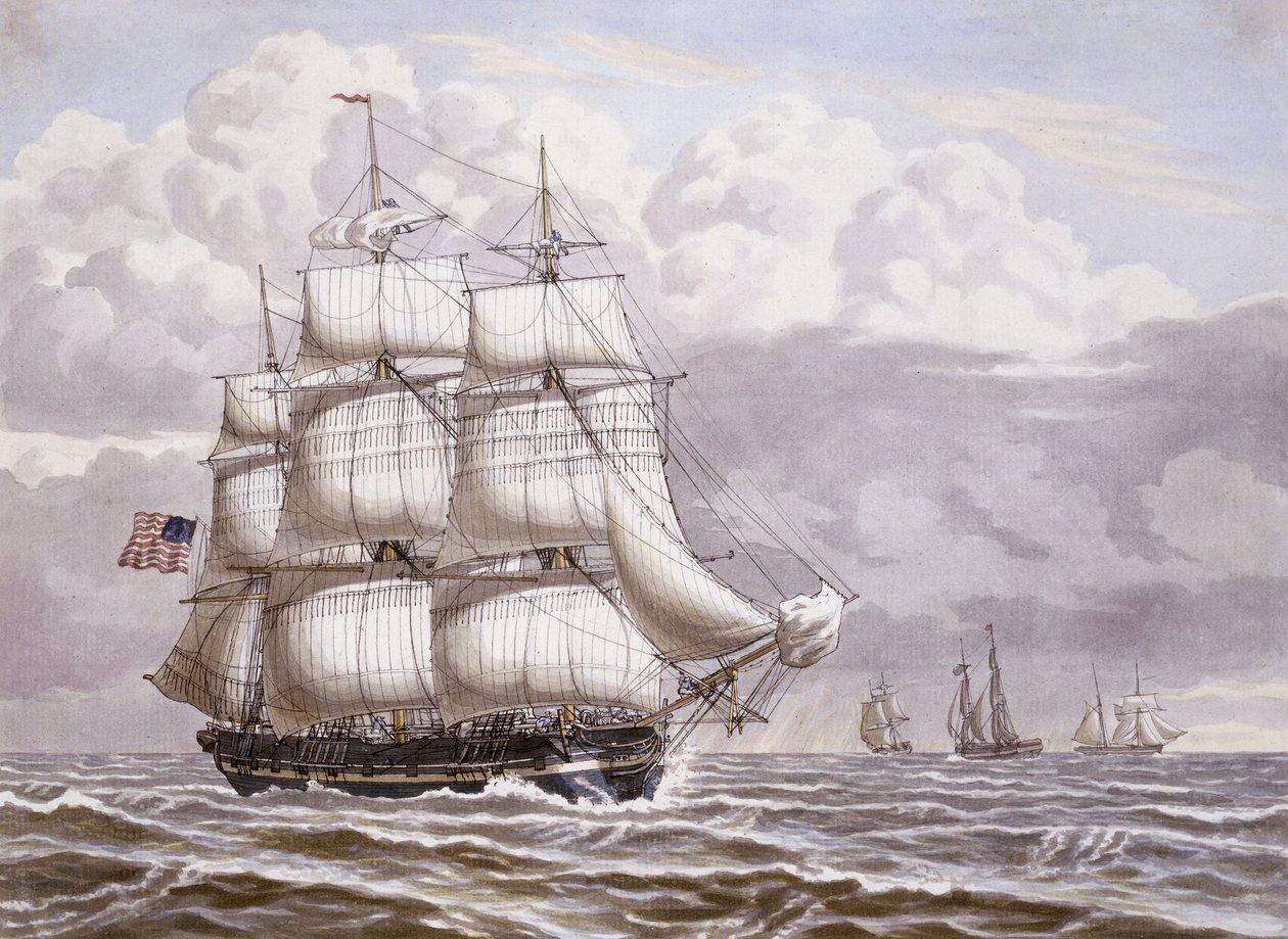 Uma fragata americana sob a vela, com outro transporte, 1832 de Lauritz Rasmus Lyngbye