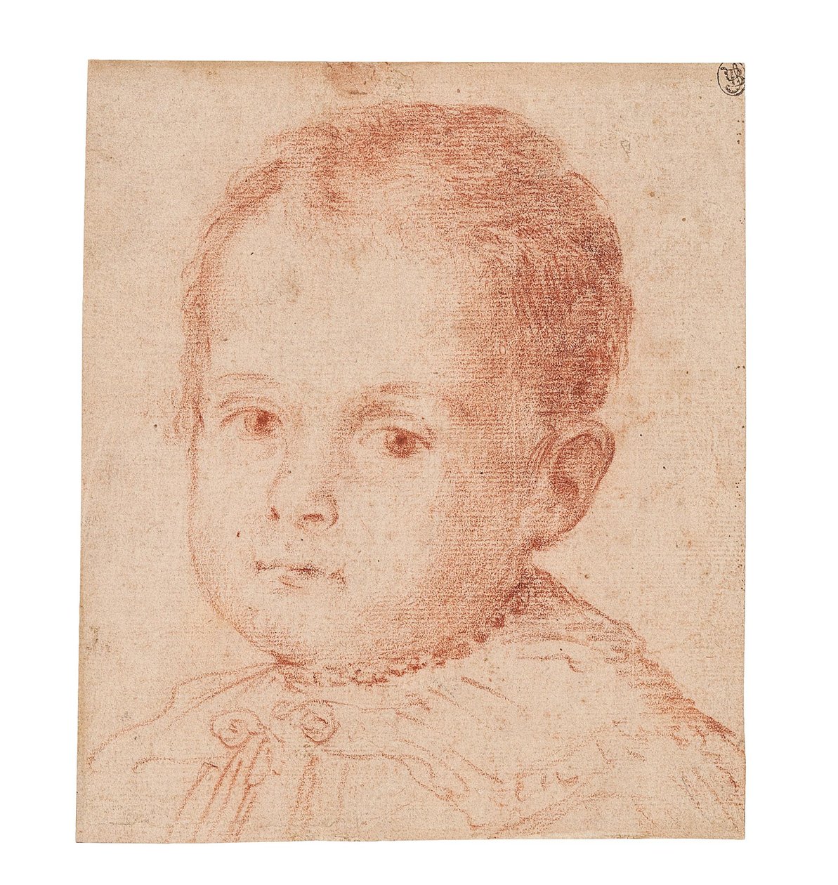 Estudo de retrato de uma criança com um colar de pérolas. de Lavinia Fontana