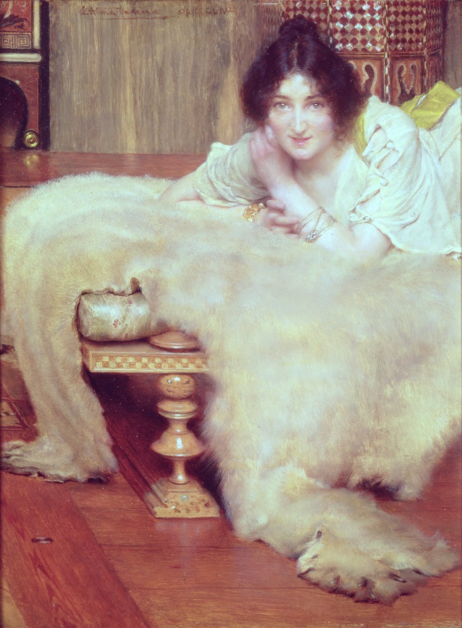 Um ouvinte: The Bear Rug, 1899 de Lawrence Alma Tadema