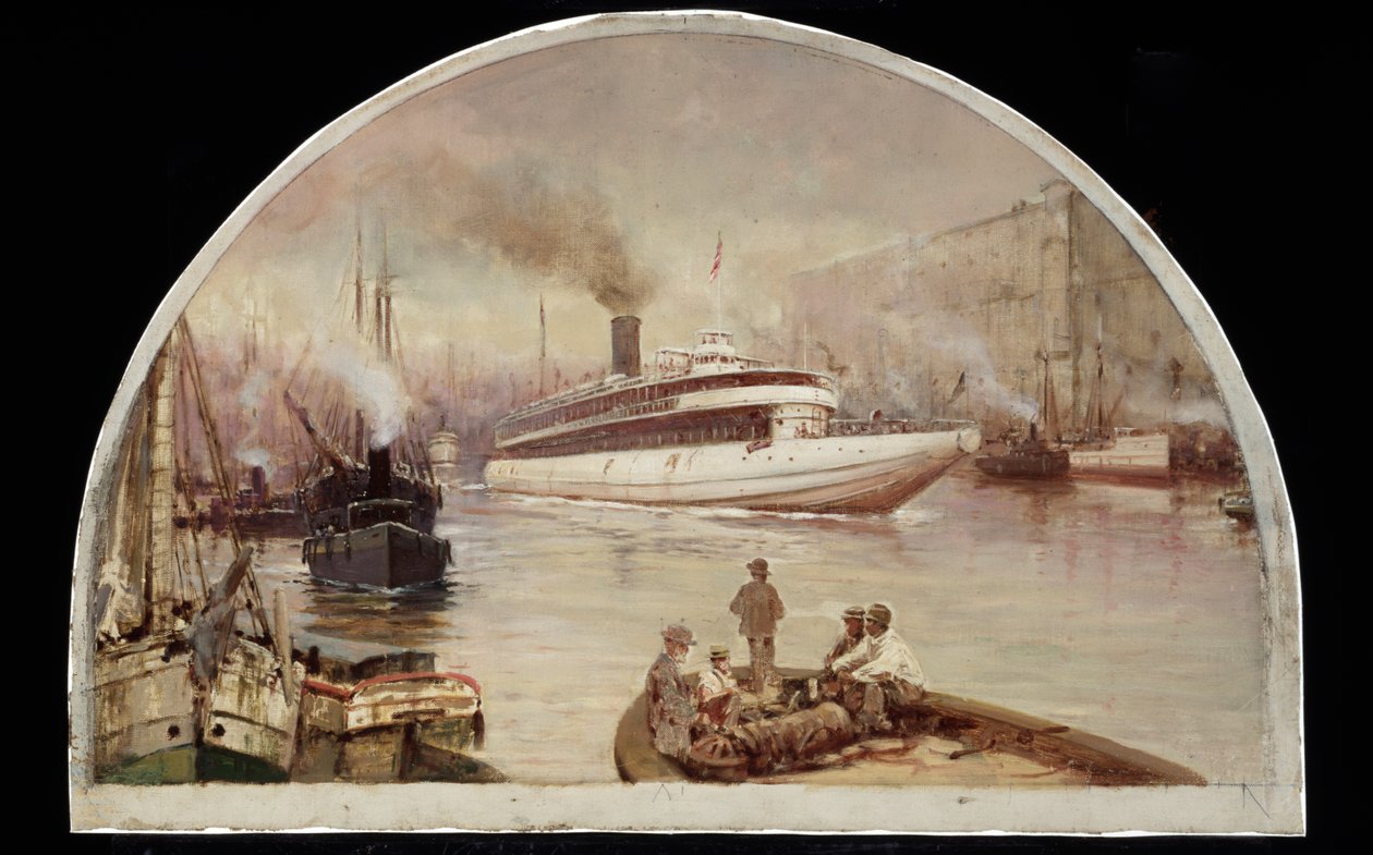 O rio de Chicago na ponte da rua do lago, 1900 de Lawrence Carmichael Earle