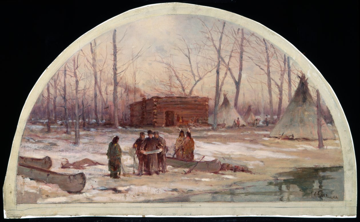 O Winter Quarters do Padre Marquette, 1674, 1900 de Lawrence Carmichael Earle