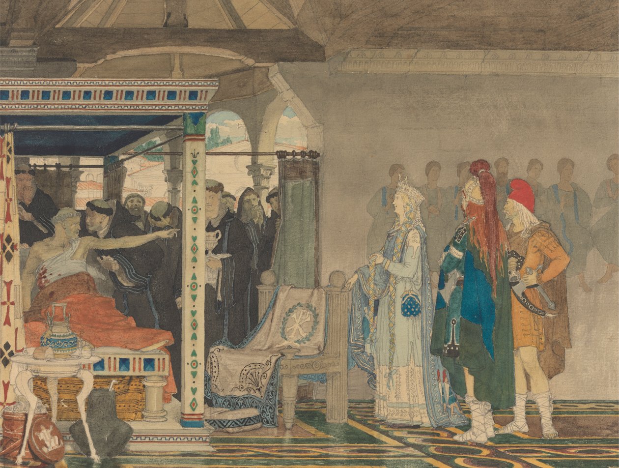 Fredegonda no leito de morte do Praetextatus de Lawrence Alma Tadema