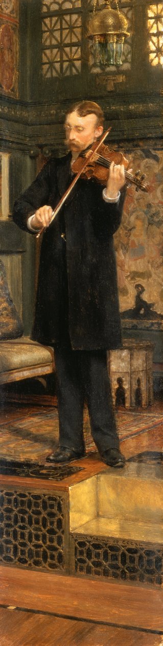 Retrato de Maurice Sons tocando violino no estúdio de Alma-Tadema de Lawrence Alma Tadema