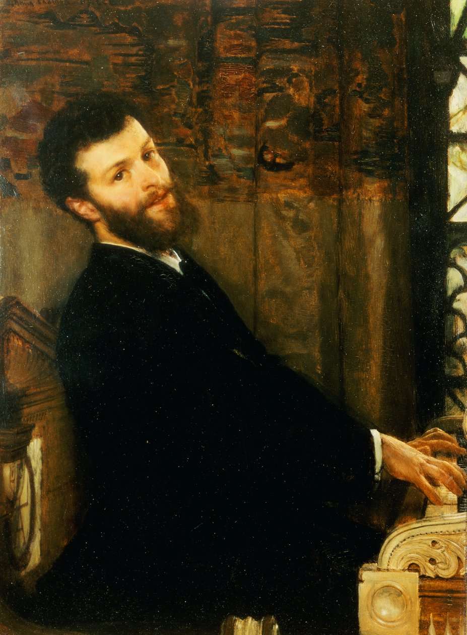 Retrato do cantor George Henschel tocando piano de Alma-Tadema, Townshend House, 1879 de Lawrence Alma Tadema