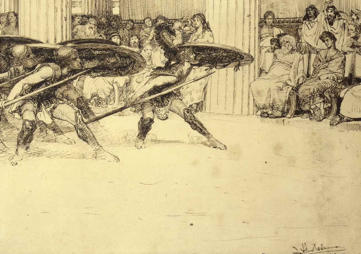 A Dança do Pyrrhic, c.1886 de Lawrence Alma Tadema