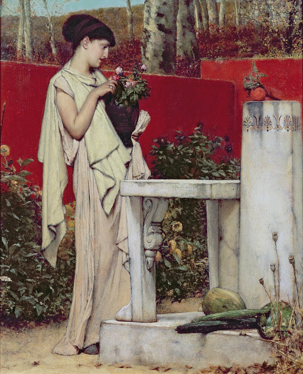Mulher com um vaso de flores de Lawrence Alma Tadema