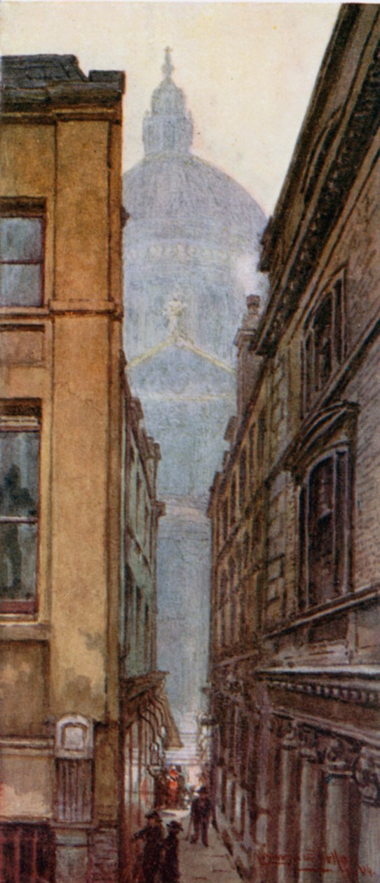 A Cúpula (transepto norte) a partir de Paternoster Row (litografia a cores) de Lawrence Deller