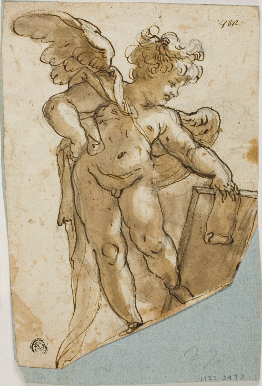 Putto de pé segurando um tablet de Lazzaro Tavarone
