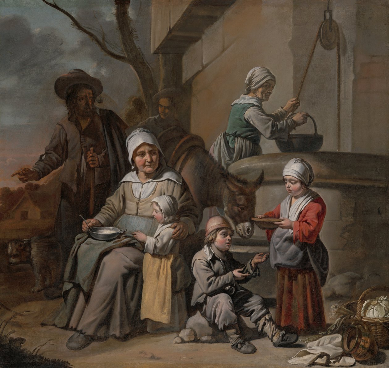 Le Maître aux Béguins - Família camponesa junto a um poço, 1650-60 de Le Nain Brothers