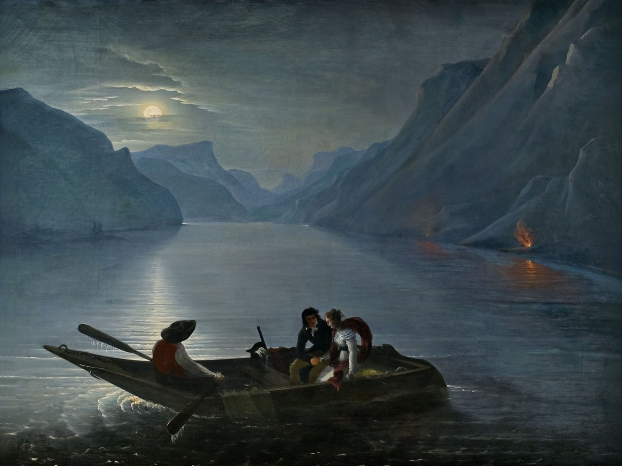 Julie e Saint-Preux no Lago Genebra, 1824. de Le Prince