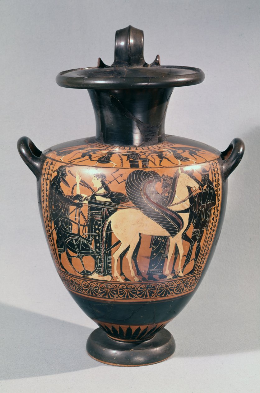 Hydria de figura negra no sótão representando uma cena de partida, c.530-520 aC (cerâmica) de Leagros Group