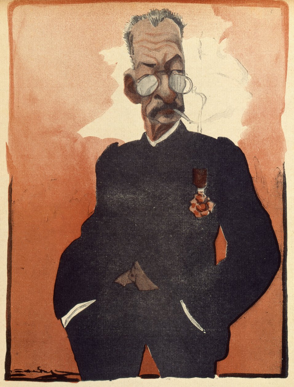 General Andre, ministro francês da Guerra, caricatura de 